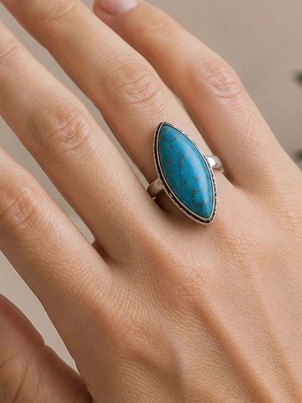 Southwestern Natural Turquoise 925 Silver Ring Sz 7